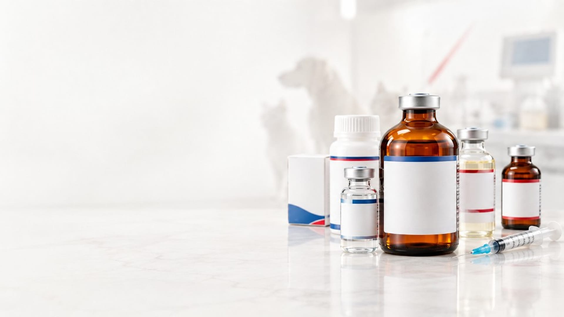 Antibiyotik ve enjeksiyonluk ilaç şişeleri ile şırınga